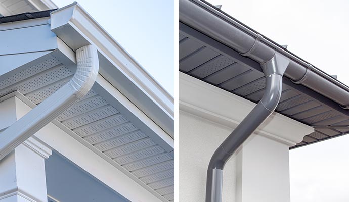 Collage of lifetime and traditional gutters Collage of lifetime and traditional gutters