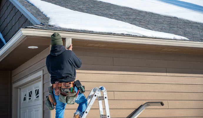 Professional installing gutter